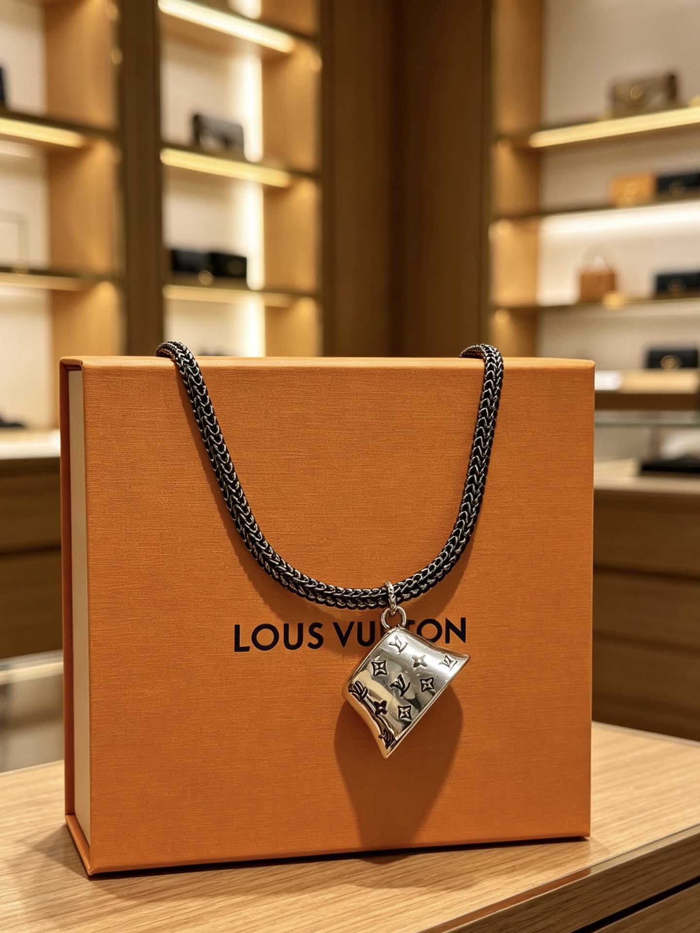 Louis Vuitton Silver Chain Necklace with Bell Pendant